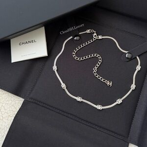 Auth BN Chanel Silver CC Logo Necklace